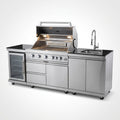 Outdoor Kitchen Island Designed for Complete Backyard Cooking, 4-Burner 72000 BTU Gas Grill, Refrigerator, Sink