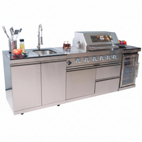 Outdoor Kitchen Island Designed for Complete Backyard Cooking, 4-Burner 72000 BTU Gas Grill, Refrigerator, Sink